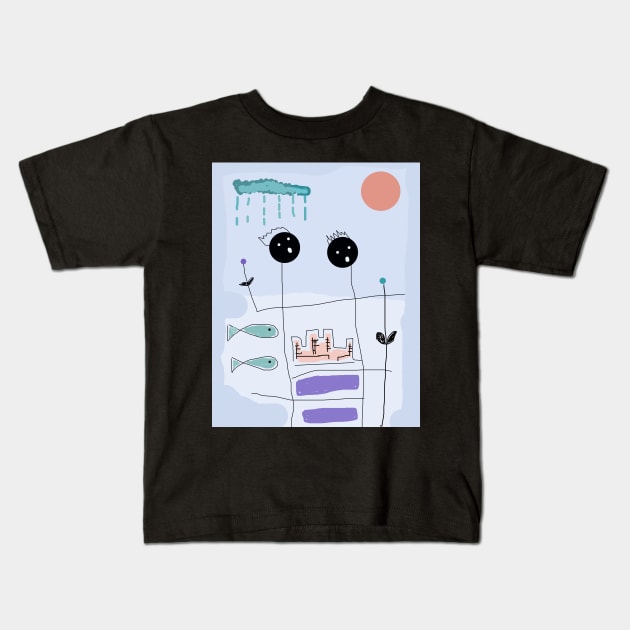 Kids Rain and Shine Stick Figure Kids T-Shirt by Eigo Wild